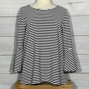 Alfani Black & White Mixed Stripe Knit Top Bell Sleeves